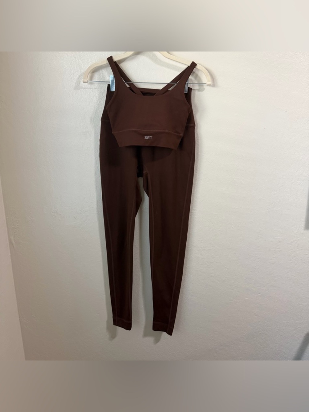 SET Active Chocolate Brown Leggings & Crop Tank Set